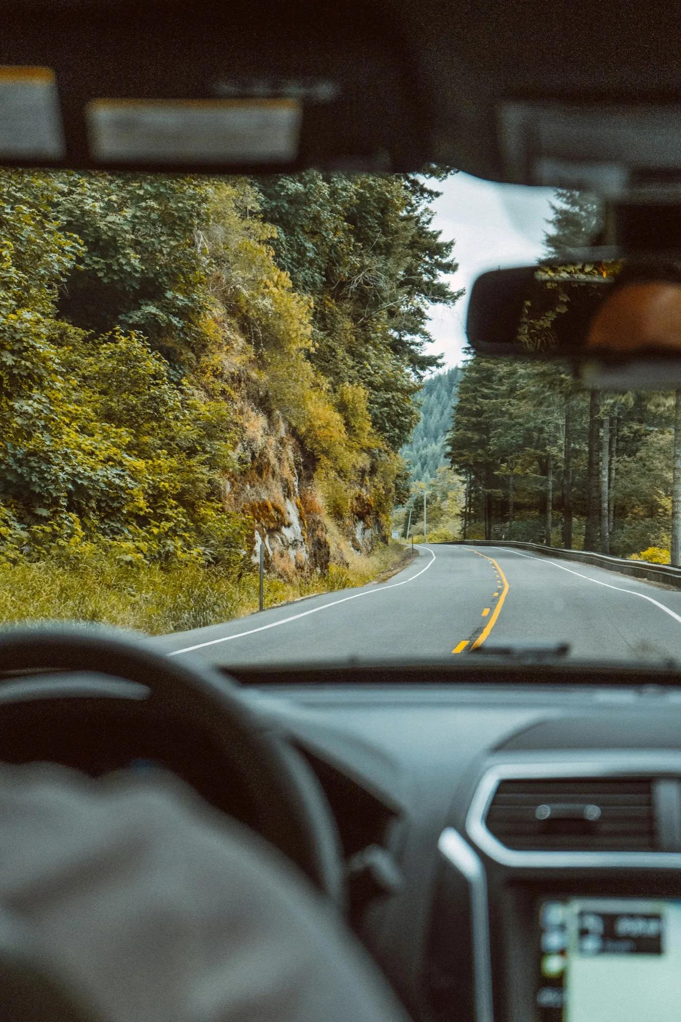 The road ahead viewed through a car windshield